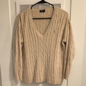 Polo by Ralph Lauren Women's V-Neck Cable Knit Sweater - Cream